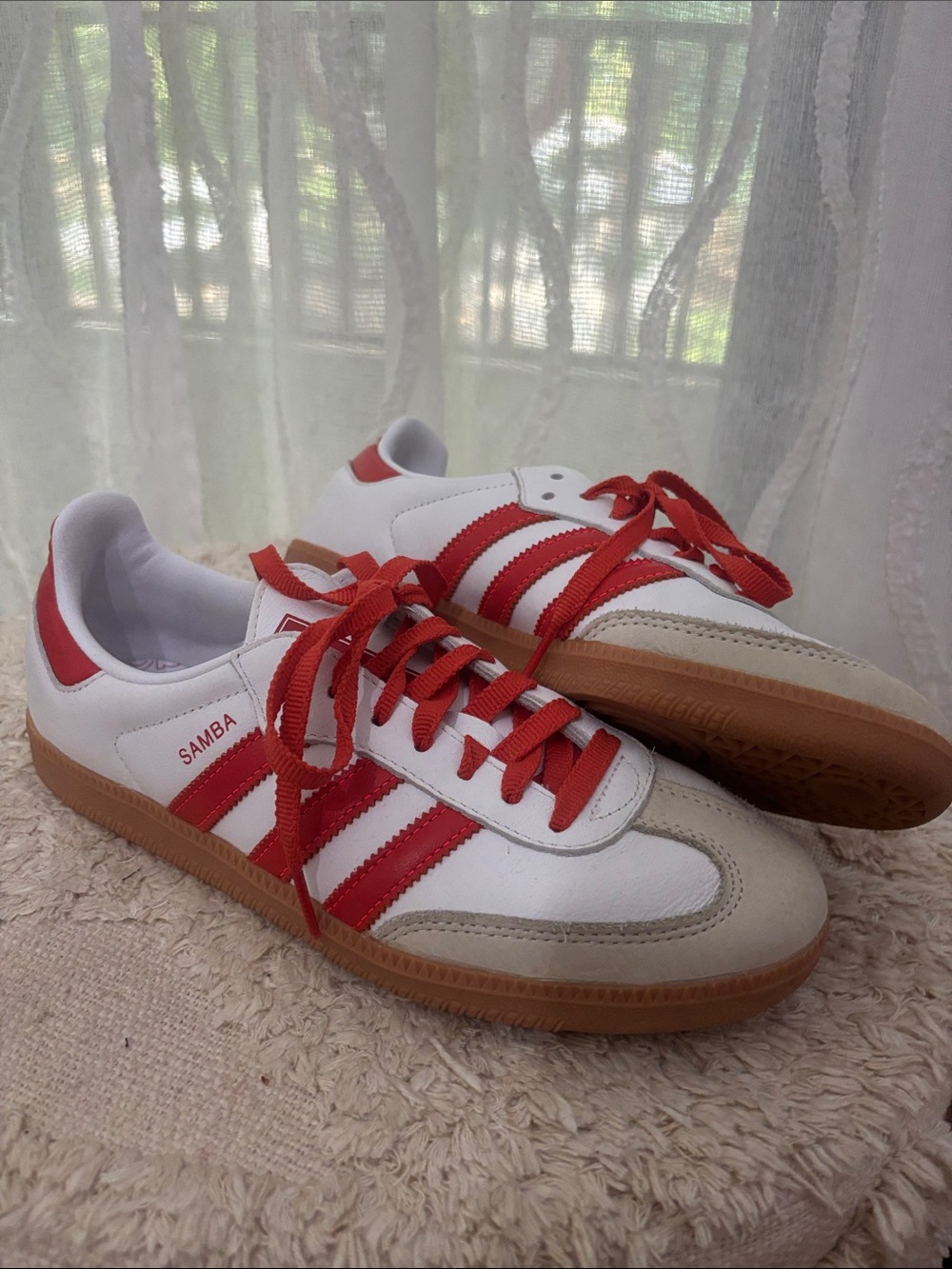adidas Samba Womans’s Sneakers - White with Red Stripes and Gum Sole